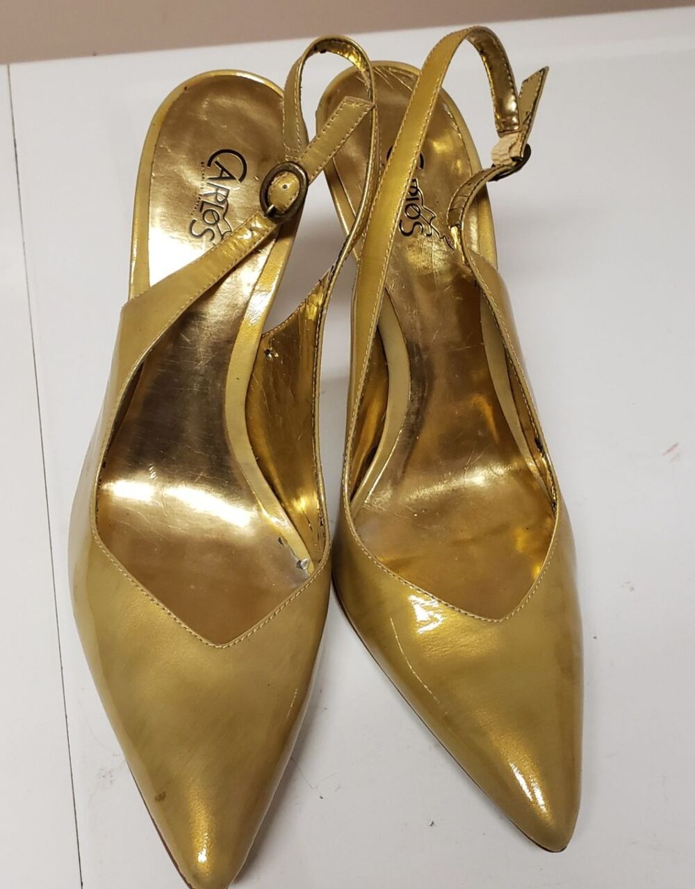 Carlos by Carlos Santana Mustard Patent Leather Open Toe Slingback Sz 8.5M PO-G